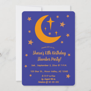 Invitación Fiesta de pijamas editable Luna y Estrellas