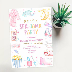 Invitación Fiesta de pijamas en el Spa Rosa cumpleaños 13