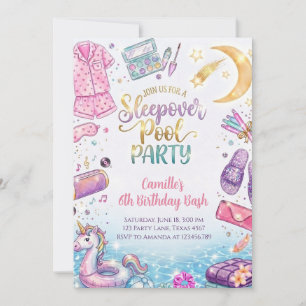 Invitación Fiesta de pijamas en la piscina Cumpleaños de niña