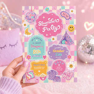 Invitación Fiesta de pijamas genial con cuadros de arcoíris d