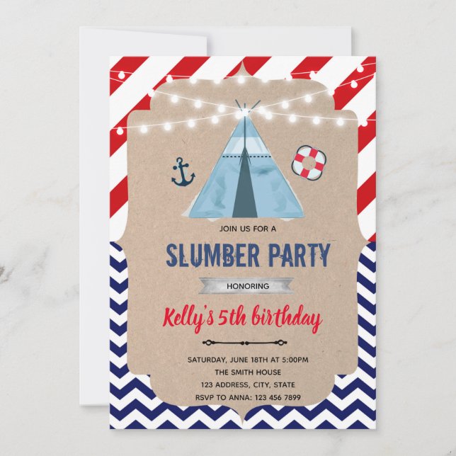 Invitación Fiesta de pijamas náuticos (Anverso)