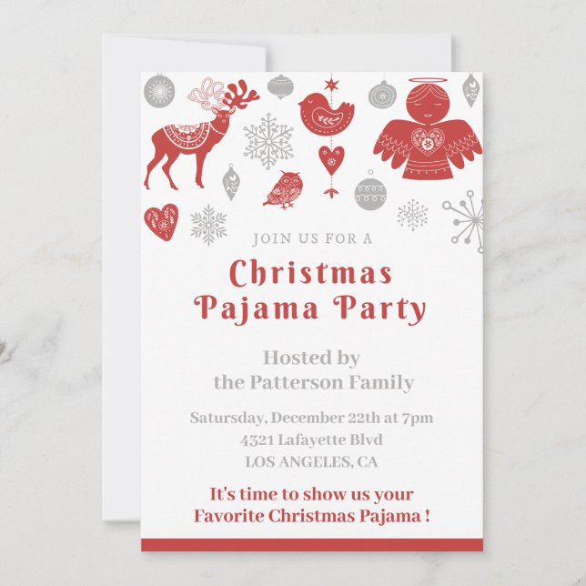 Invitación Fiesta de pijamas navideños lindos nórdicos de inv (Anverso)