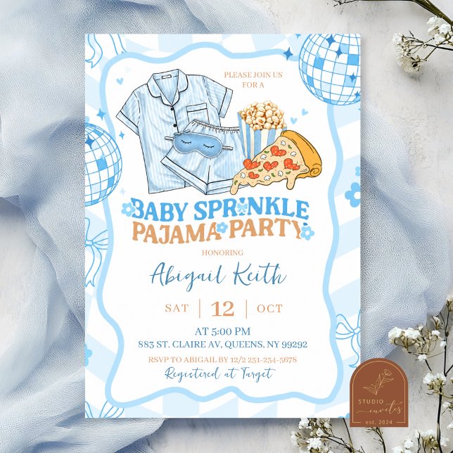 Invitación Fiesta de pijamas para baby sprinkle retro pastel  (Subido por el creador)