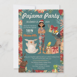 Invitación Fiesta de pijamas para niños Navidad Animales acog