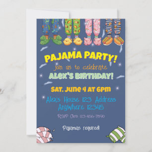Invitación Fiesta de pijamas pijamas y zapatillas divertidas 