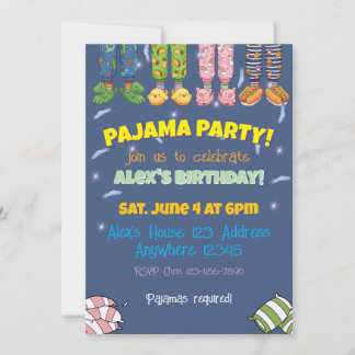 Invitación Fiesta de pijamas pijamas y zapatillas divertidas