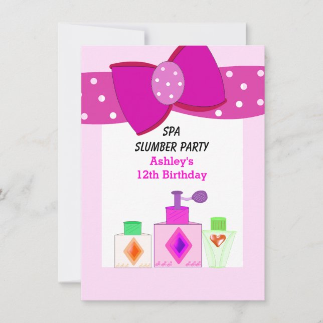 Invitación Fiesta de pijamas Pink Bow Spa (Anverso)