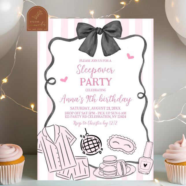 Invitación Fiesta de pijamas rosa caprichosa dibujada a mano (Subido por el creador)