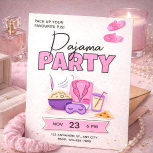 Invitación Fiesta de pijamas rosa linda para chicas