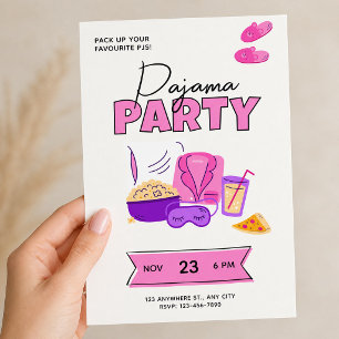 Invitación Fiesta de pijamas rosa linda para chicas