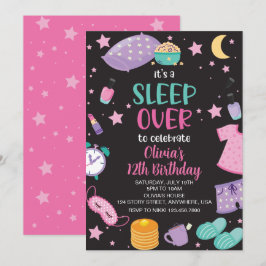 Invitación Fiesta de pijamas rosa morado preadolescente