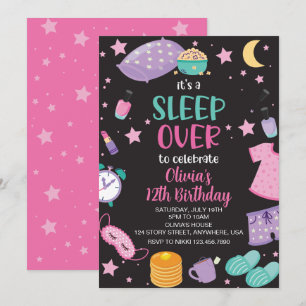 Invitación Fiesta de pijamas rosa morado preadolescente