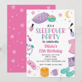 Invitación Fiesta de pijamas rosa morado preadolescente