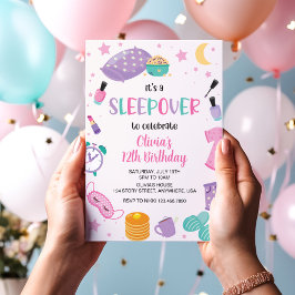 Invitación Fiesta de pijamas rosa morado preadolescente