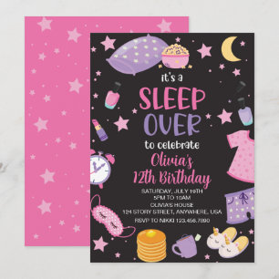 Invitación Fiesta de pijamas rosa morado preadolescente
