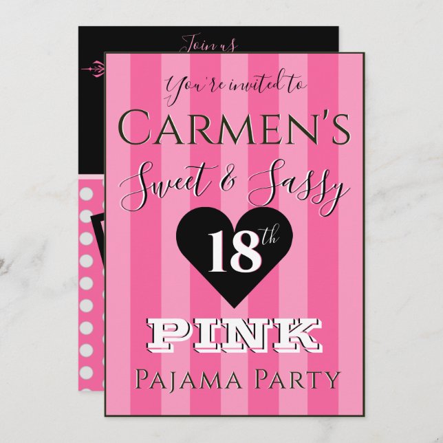 Invitación Fiesta de pijamas rosadas Dulce y Sassy con Foto (Anverso / Reverso)
