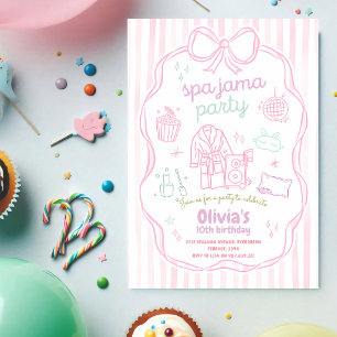 Invitación Fiesta de pijamas Spa Pink Bow cumpleaños 13