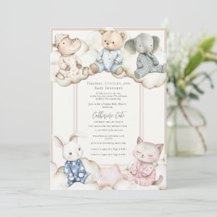 Invitación Fiesta de Pijamas Tema Animal Baby Shower 