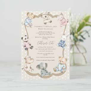 Invitación Fiesta de Pijamas Tema Animal Baby Shower