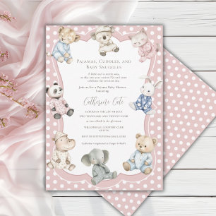 Invitación Fiesta de pijamas tema animalitos rosa Baby Shower