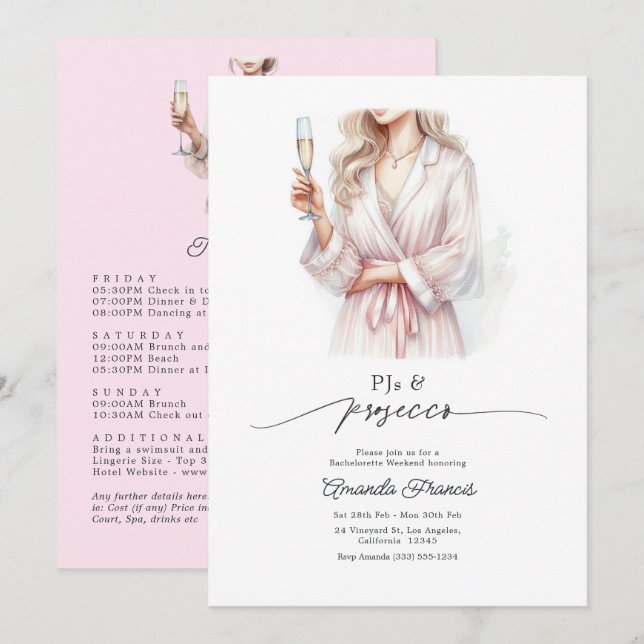 Invitación Fiesta de pijamas y prosecco de fin de semana de d (Anverso / Reverso)
