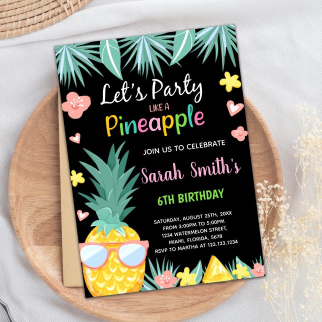 Invitación Fiesta de piña negra de SunGlass Cumpleaños (SunGlass Black Pineapple Party Birthday Invitation)