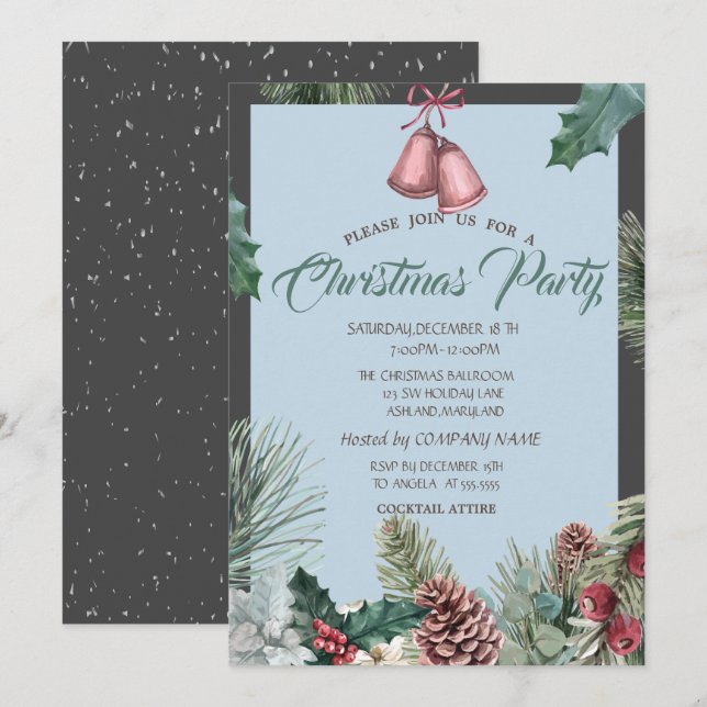 Invitación Fiesta de Pinecones Bell Snow Company Navidades (Anverso / Reverso)