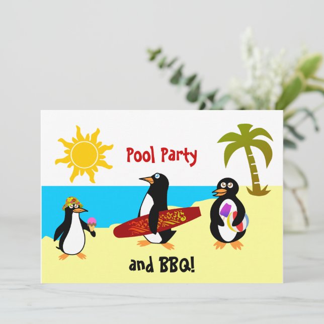 Invitación Fiesta de Pingüino/Fiesta de Playa (Anverso de pie)