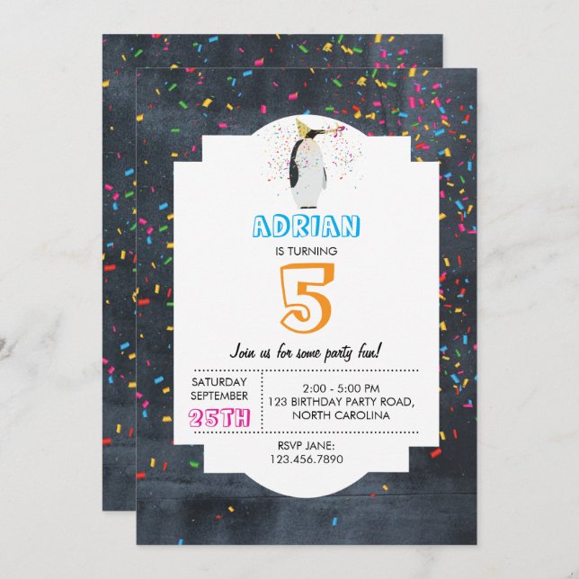 Invitación Fiesta de pingüinos - Fiesta de animales Chica Cum (Anverso / Reverso)