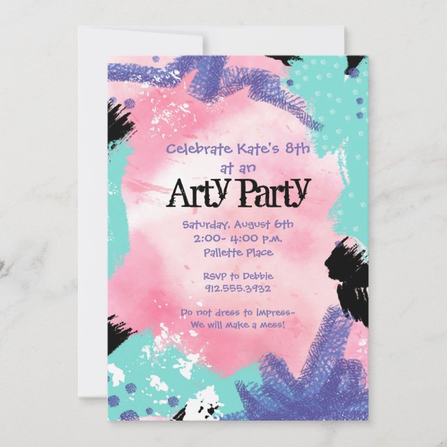 Invitación Fiesta de pintura abstracta invitada (Anverso)