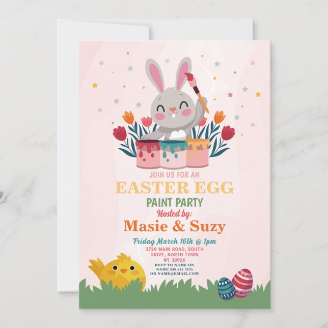 Invitación Fiesta de pintura al huevo de Pascua invita a los  (Anverso)