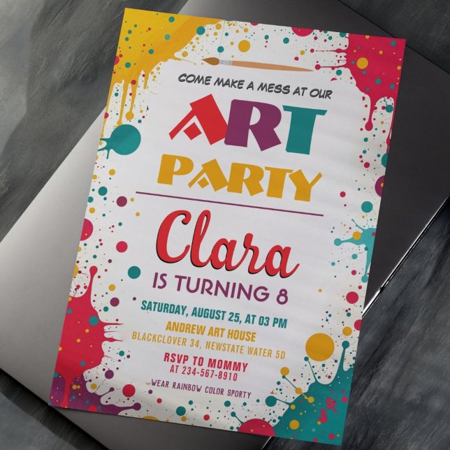 Invitación Fiesta de pintura artística | Día de los Niños Col (Art Paint Party  Colorful Kids Birthday Invitation)
