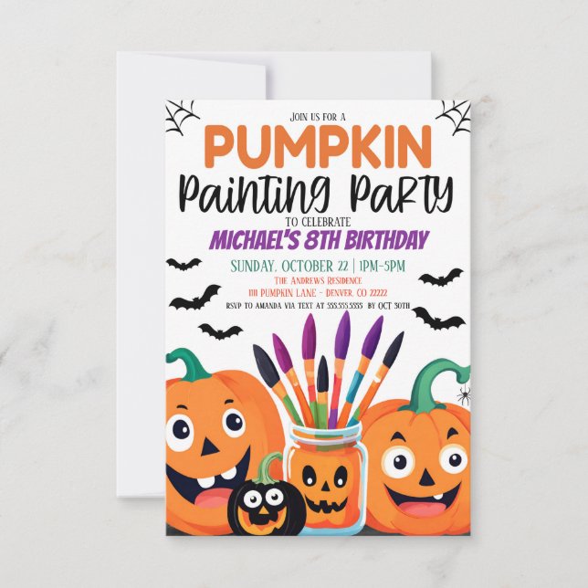 Invitación Fiesta de pintura de calabaza de Halloween (Anverso)