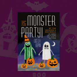 Invitación Fiesta de pintura de calabaza monstruo de Hallowee