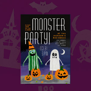 Invitación Fiesta de pintura de calabaza monstruo de Hallowee
