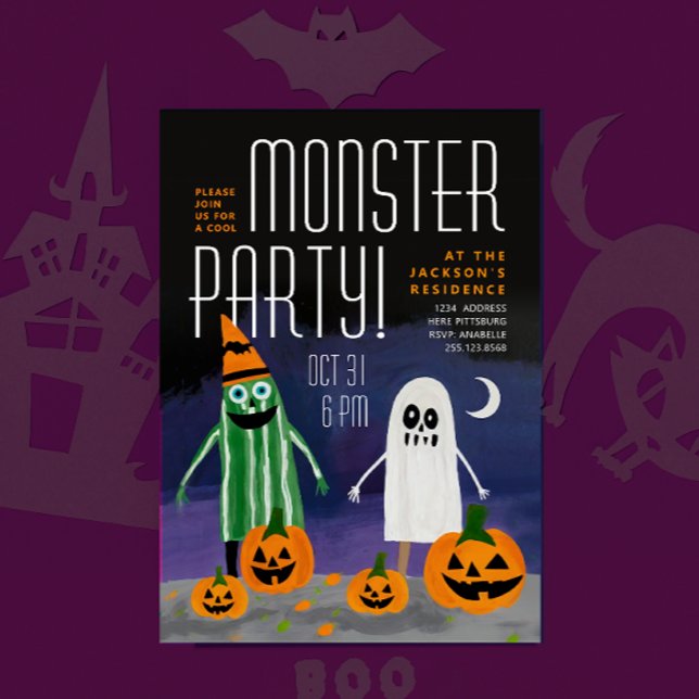 Invitación Fiesta de pintura de calabaza monstruo de Hallowee (Subido por el creador)