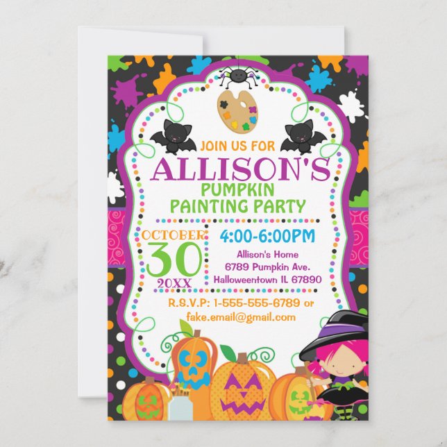 Invitación Fiesta de pintura de calabaza para niños de Hallow (Anverso)