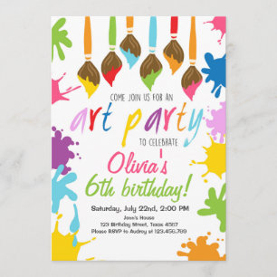 Invitación fiesta de pintura de cumpleaños de fiesta de arte
