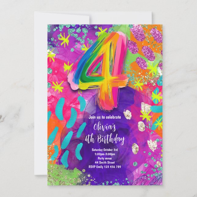 Invitación Fiesta de pintura de cumpleaños número 4 (Anverso)