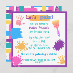 Invitación Fiesta de pintura de cumpleaños Pincel colorido St