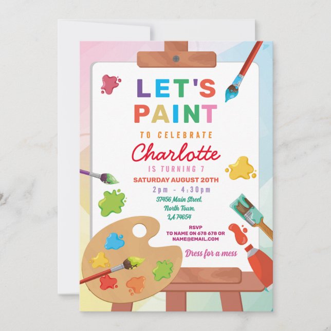 Invitación Fiesta de pintura de cumpleaños pintar a Chicas de (Anverso)