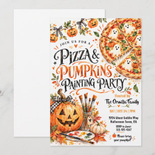Invitación Fiesta de Pintura de Pizza y Calabazas Halloween
