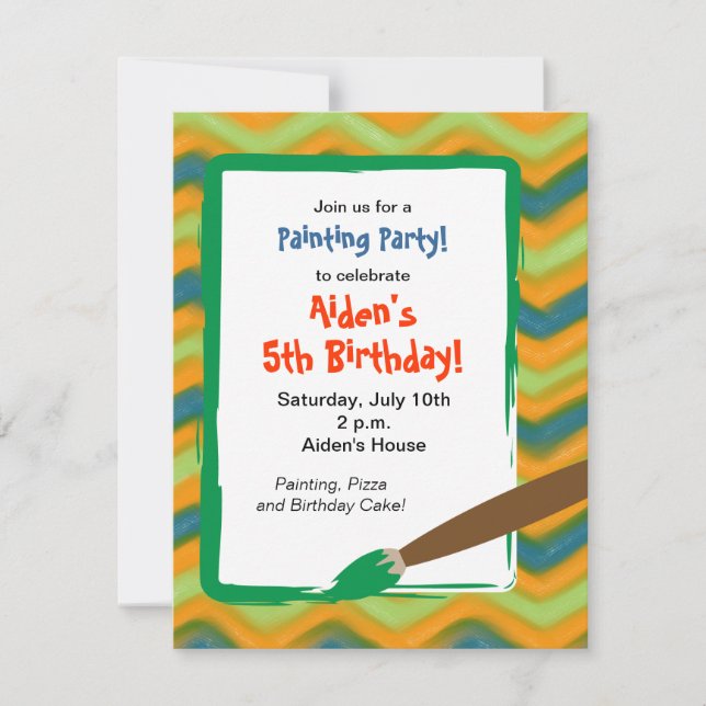 Invitación Fiesta de Pintura para Cumpleaños de Niño (Anverso)