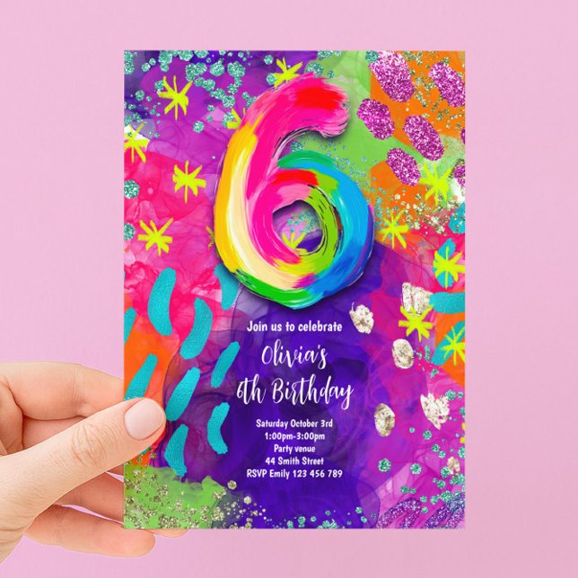 Invitación Fiesta de pintura para cumpleaños número 6 (Subido por el creador)