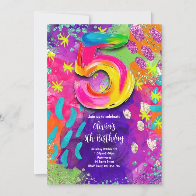Invitación Fiesta de pintura para el quinto cumpleaños (Anverso)