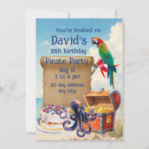 Invitación Fiesta de Pirata en Playa Tropical con Nombre y Ed
