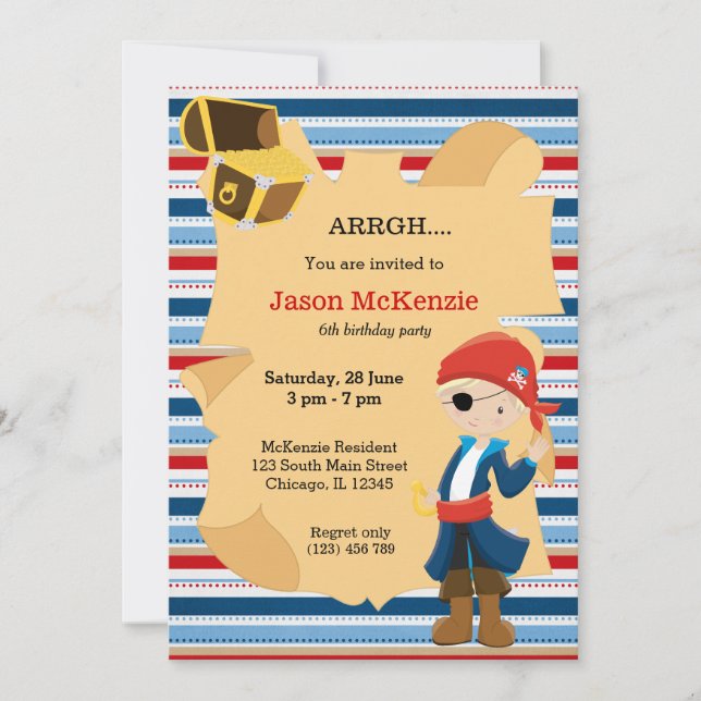 Invitación Fiesta de piratas (Anverso)