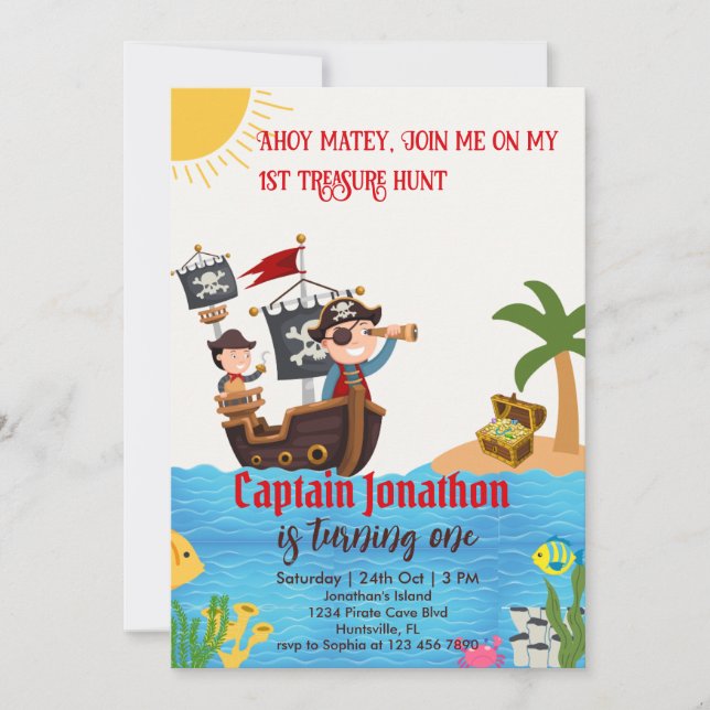 Invitación Fiesta de Piratas para Niños Cumpleaños 1 (Anverso)