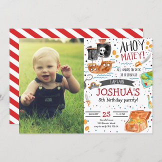 Invitación Fiesta de Pirate Birthday Ahoy con foto