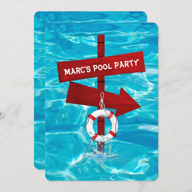 Invitación fiesta de piscina (Anverso / Reverso)
